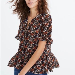 Madewell Studio Ruffle Hem Silk Floral Top S